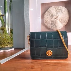 Tory Burch walker embossed nano wallet on chain